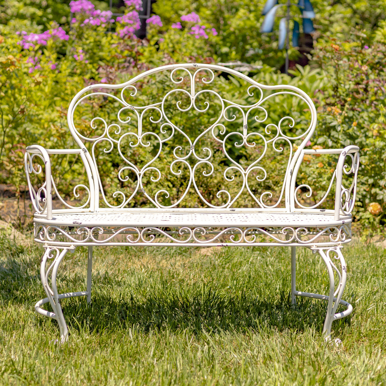 White metal patio bench discount